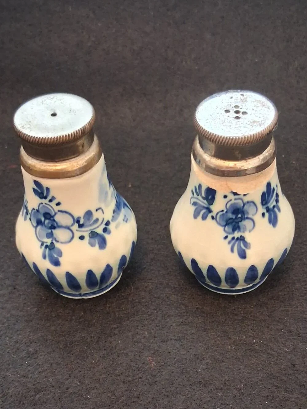 Vintage Hand-Painted Delft Holland 3pc Set - Dated 1938-1978 Dish & S/P Shakers